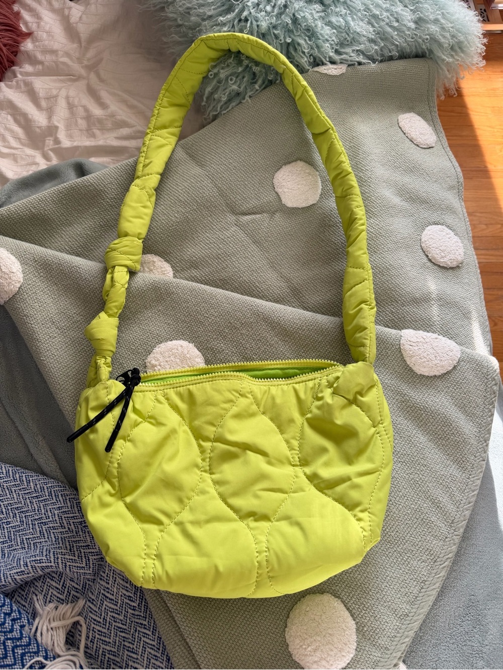 Quilted Lime Shoulder Bag with Padded Strap - Women's Shoulder Bag